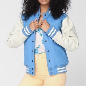 american apparel jacket blue leather wool xs